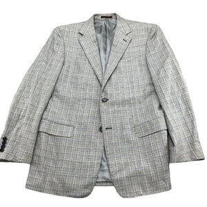 Jhane Barnes Blazer Men 42 Blue Gray Multi Plaid Conclave Silk‎ Full Canvas VTG